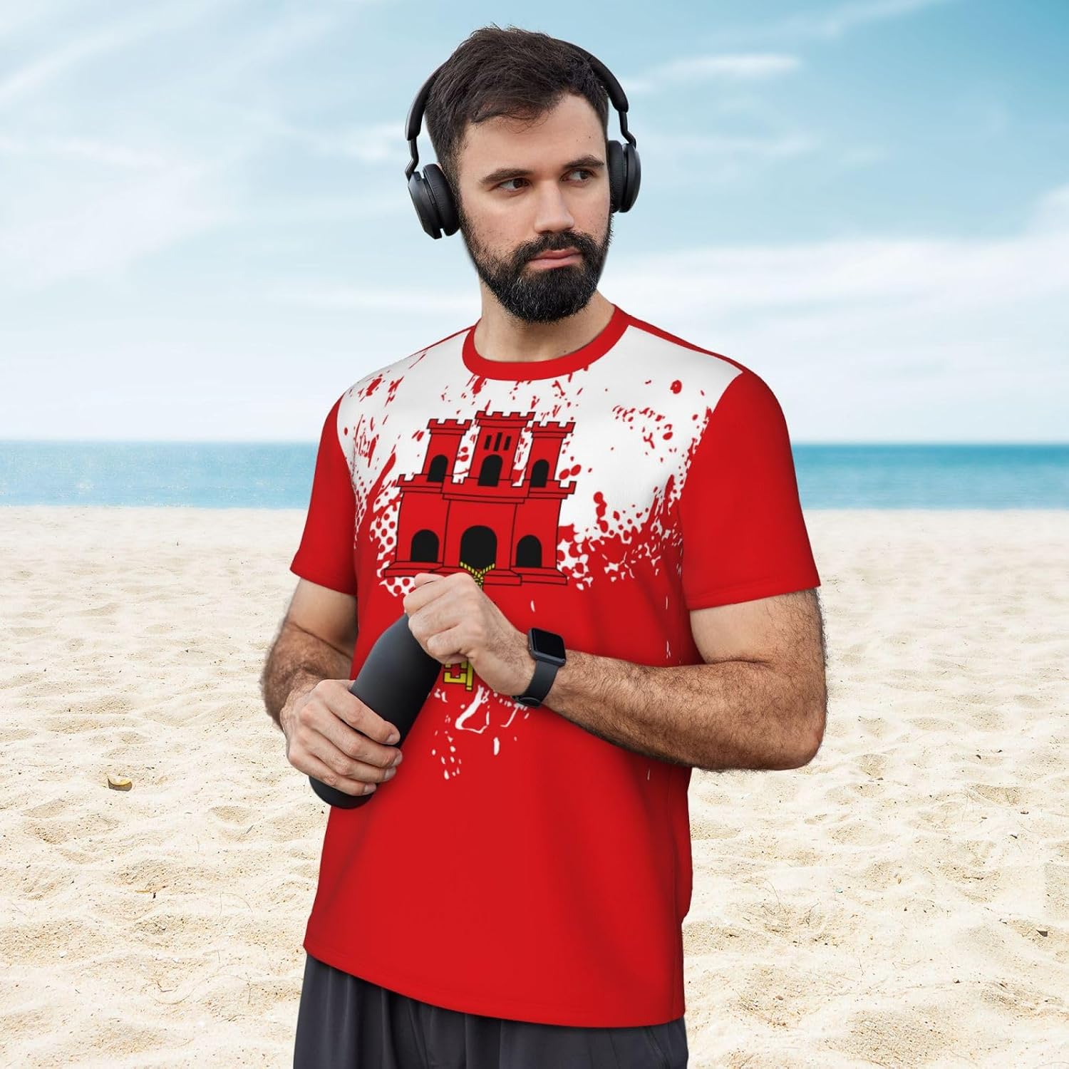 Gibraltar Flag Grain Sports Mesh T-Shirt Retro Jerseys for Running Soccer