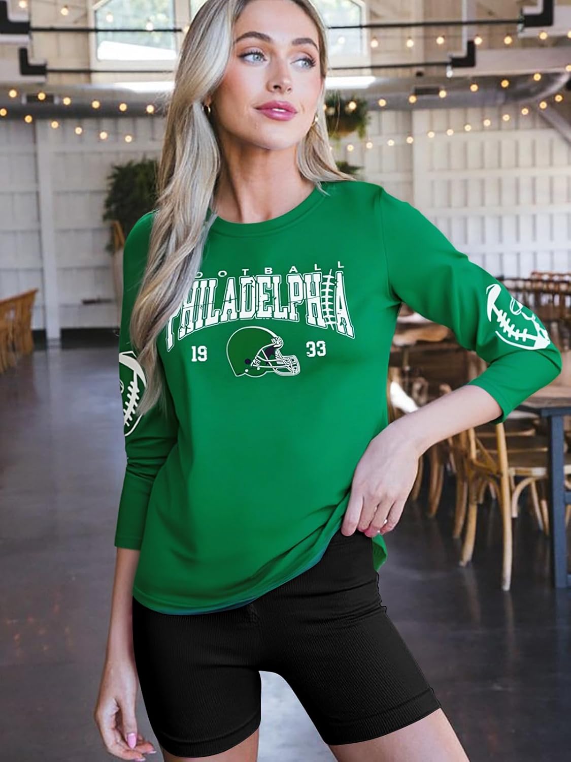 Football Season Long Sleeve Shirts For Women Game Day Team Fans Top Football Helmet Tee Crewneck Pullover Tops - Image 5
