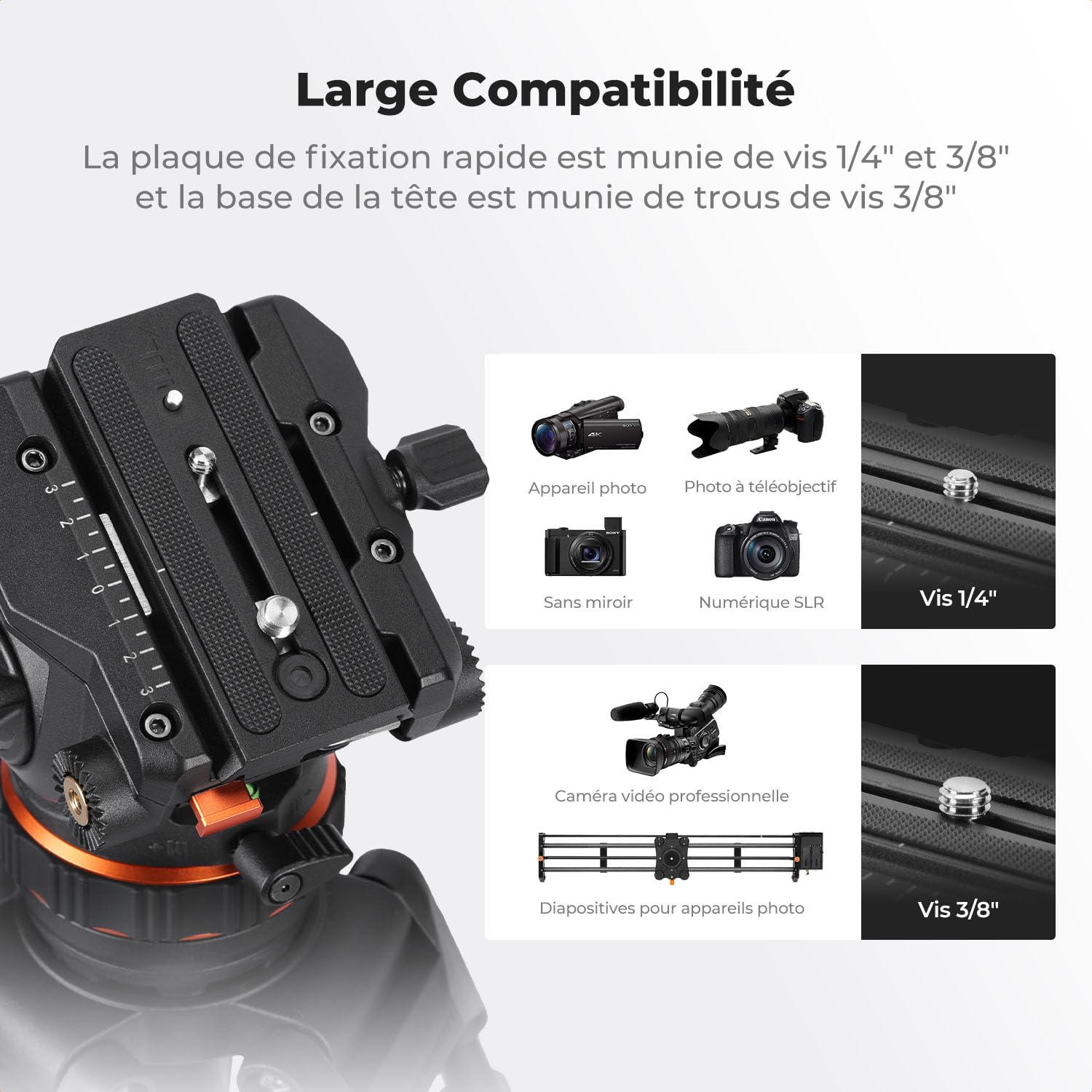 K&F Concept Tête Fluide Professionnelle Légère pour Vidéo