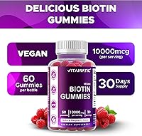 Vista 4 de Vitamatic Gomitas de biotina de 10,000 mcg para cabello más fuerte, piel y uñas, 60 gomitas veganas, también llamadas vitamina B7 (2 botellas)