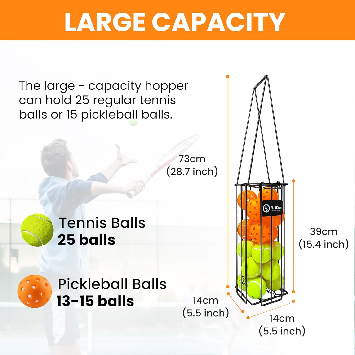 Tennis Ball Hopper, Portable Tennis Ball Holder with Handle for Court, Practice & Training (Medium)