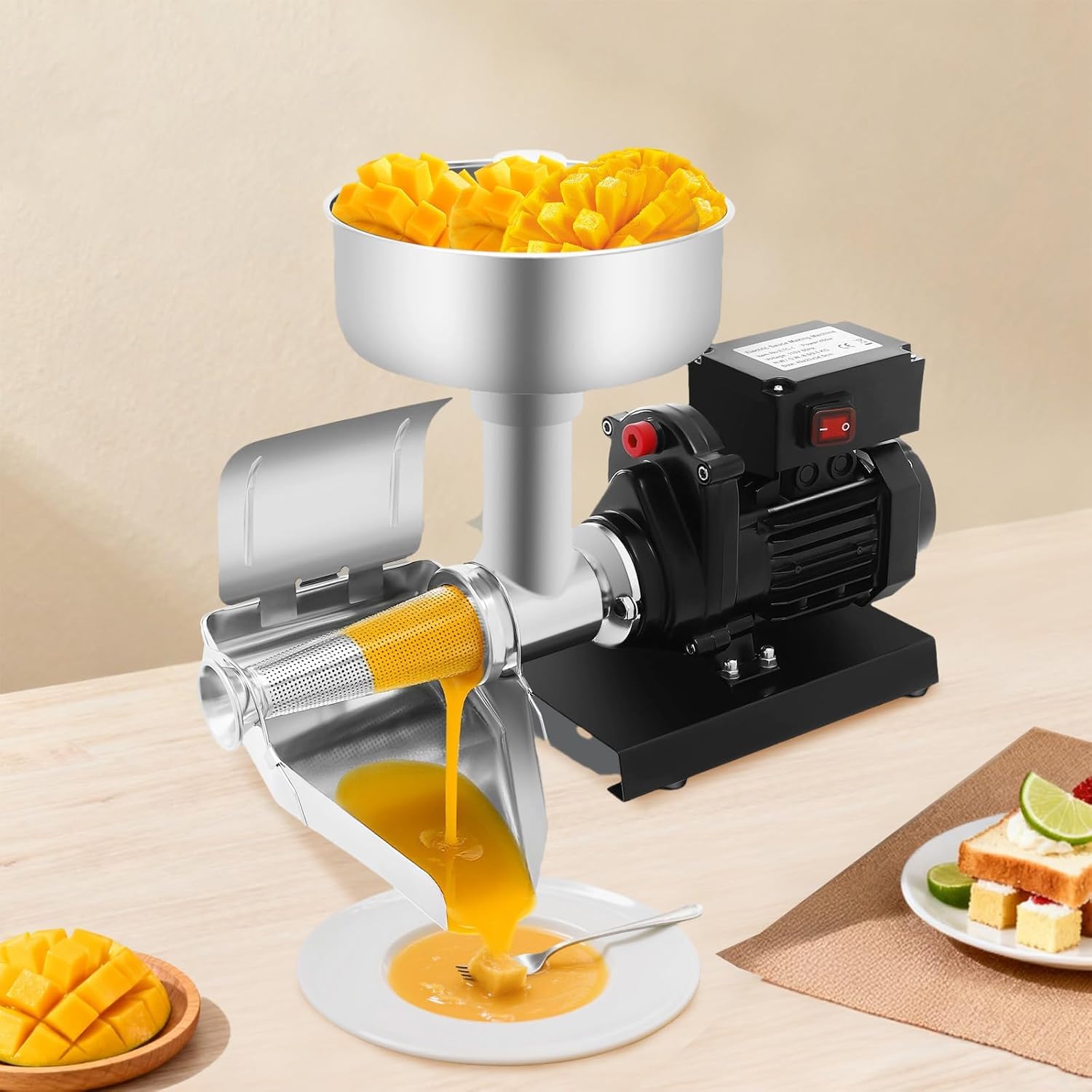 Passapomodoro Elettrico da 450 W - Passapomodoro in Acciaio Inox 304 con Imbuto da 4,8 Pollici, Motore in Rame Puro da 50 kg/h, Ideale per Salsa di Pomodoro Fatta in Casa Black+Silver