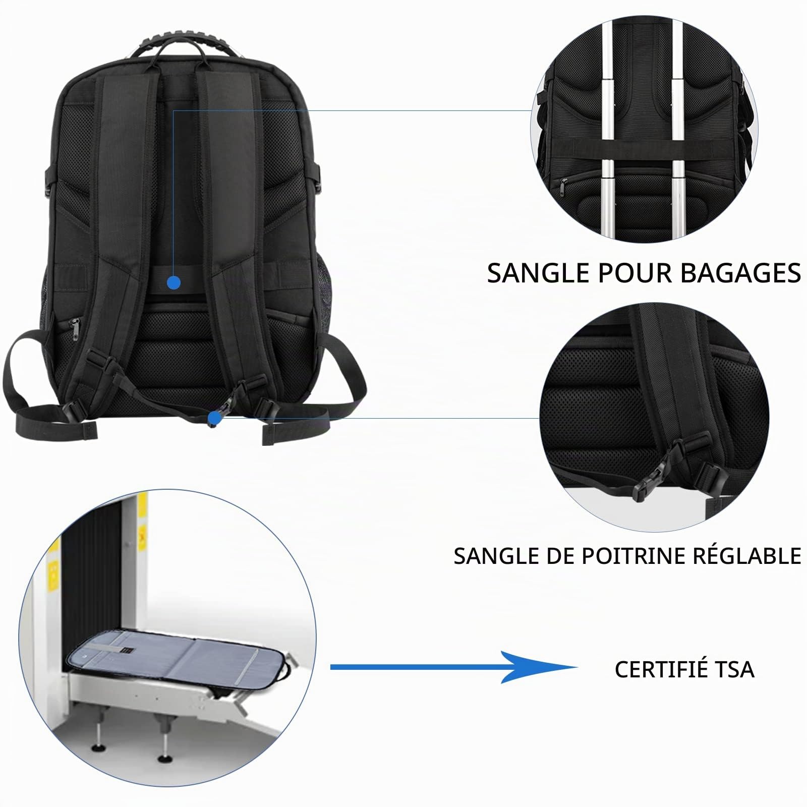 KROSER Grand Sac à dos Homme, 18,4" XXXL, Sac à Dos Ordinateur Portable, avec Poches RFID Port et Imperméable Portable pour/Voyage/Université/Affaires/Collège/Hommes/Femmes Laptop Backpack