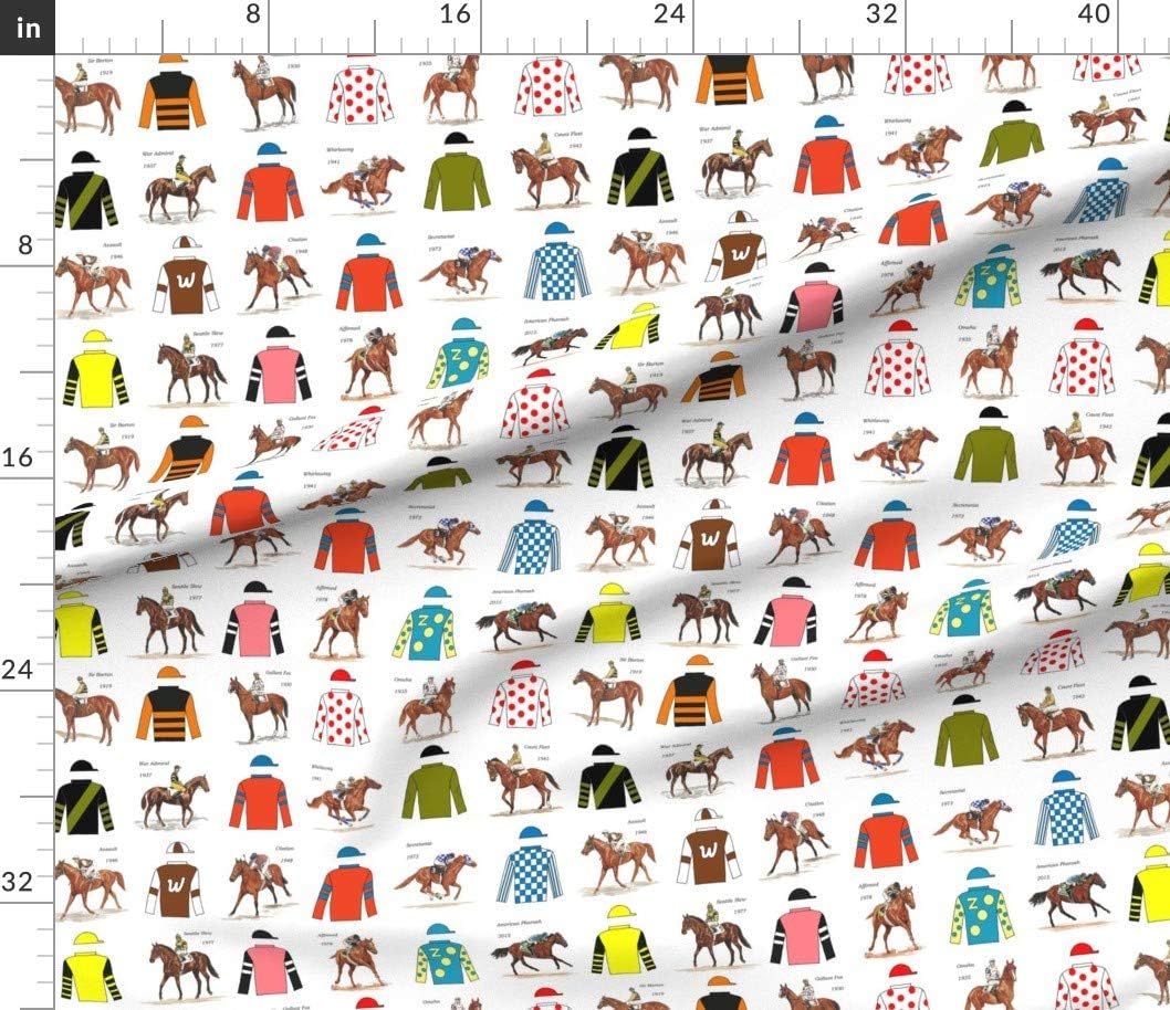 Spoonflower Fabric - American Crown Off Black Horses Horse Racing Printed on Petal Signature Cotton Fabric by The Yard - Sewing Quilting Apparel Crafts Decor