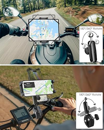 Miniatura 6 de Charchendo Soporte universal de metal ajustable de 360 para manillar de tableta, correa anticaídas, soporte para tableta de motocicleta compatible