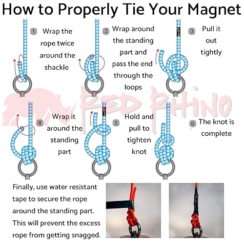 Miniatura 8 de Cuerda de pesca con imán de neodimio N52 de grado militar, 550 libras de fuerza de tracción, guantes de mosquetón XL, kit potente de recuperación