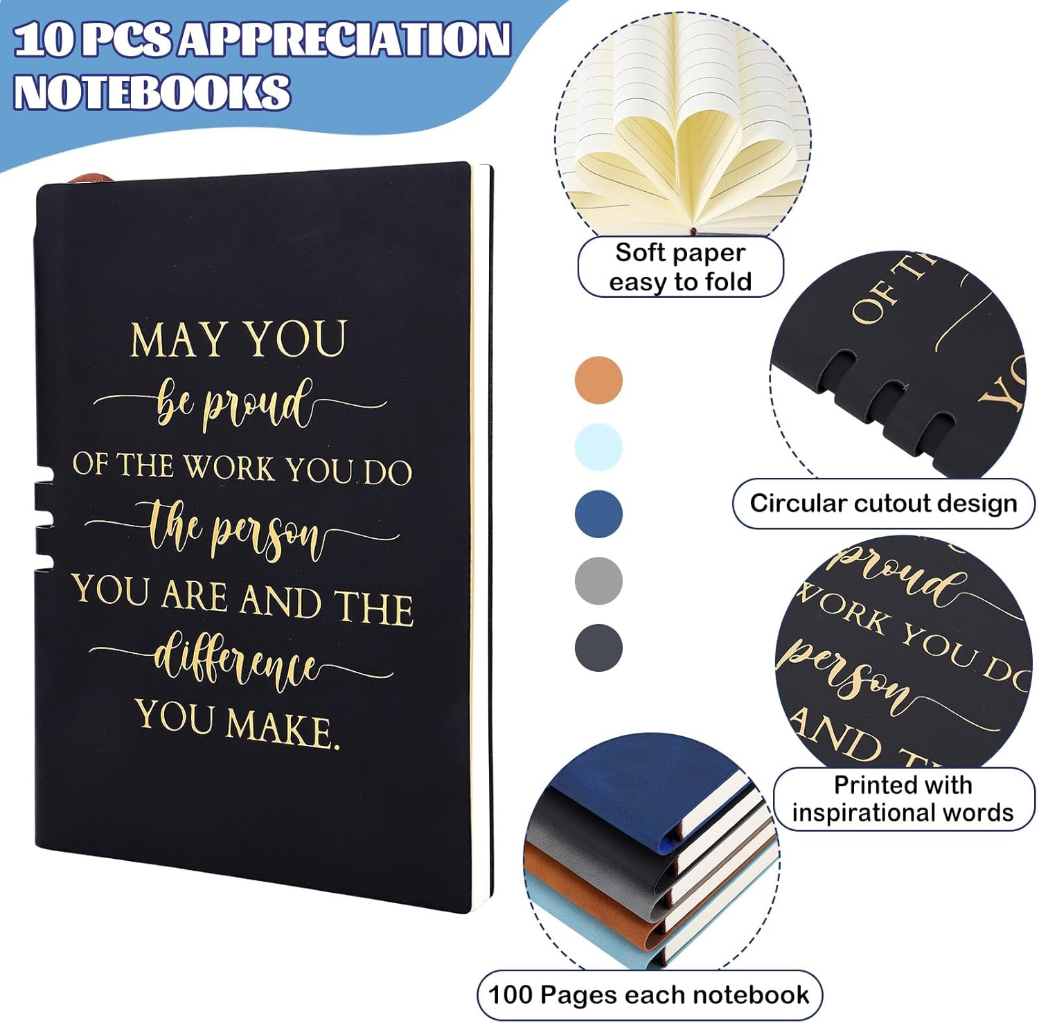 Booson 20 Pcs Employee Appreciation Gifts Bulk Thank You Leather Journals Inspirational Ballpoint Pens Motivational Notebooks for Team Nurses Volunteers Retirement Coworker Leaving Gifts (Novel) - Image 3
