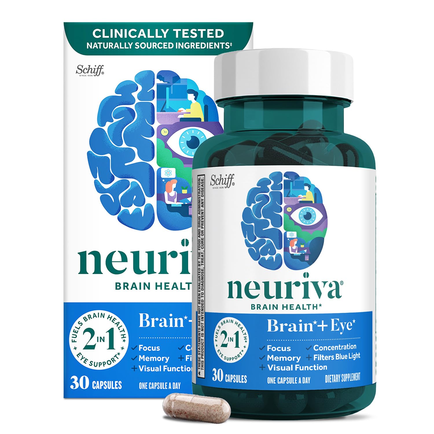 NEURIVA Brain + Eye Supplement - 30 Count Capsules