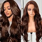 JINNOO Chocolate Brown Lace Front Wig Human Hair 28 Inch Brown Body Wave Lace Front Wigs Human Hair Pre Plucked 13x4 HD Lace Frontal Wigs 200 Density Glueless Wig