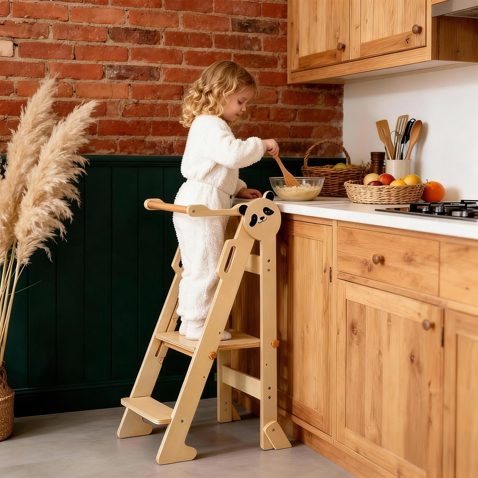 Montessori Torre di apprendimento pieghevole, torre regolabile a 3 livelli con piedini anti-ribaltamento, ultra stabile con compensato di nascita più spesso 1,8 cm, include coltello in