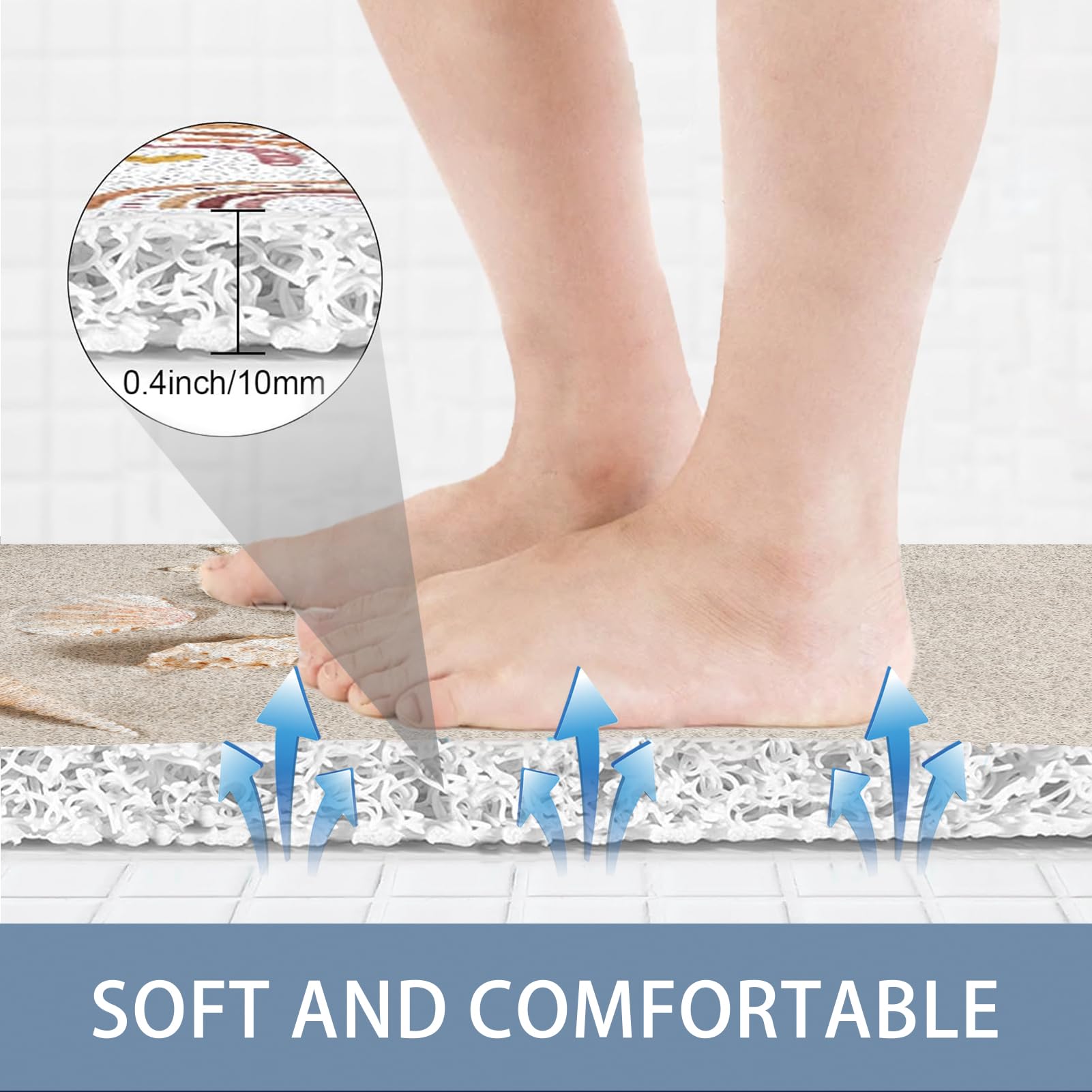 Alfombrillas de lufa para ducha, antideslizante, textura suave, con drenaje, secado rápido, almohadilla de baño suave y cómoda para zonas húmedas (marrón blanco)