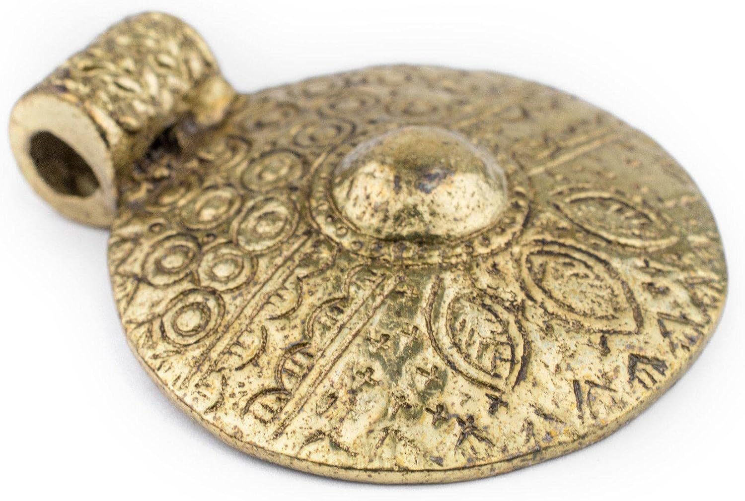 The Bead Chest Brass Tribal Shield Pendant (55x45mm)