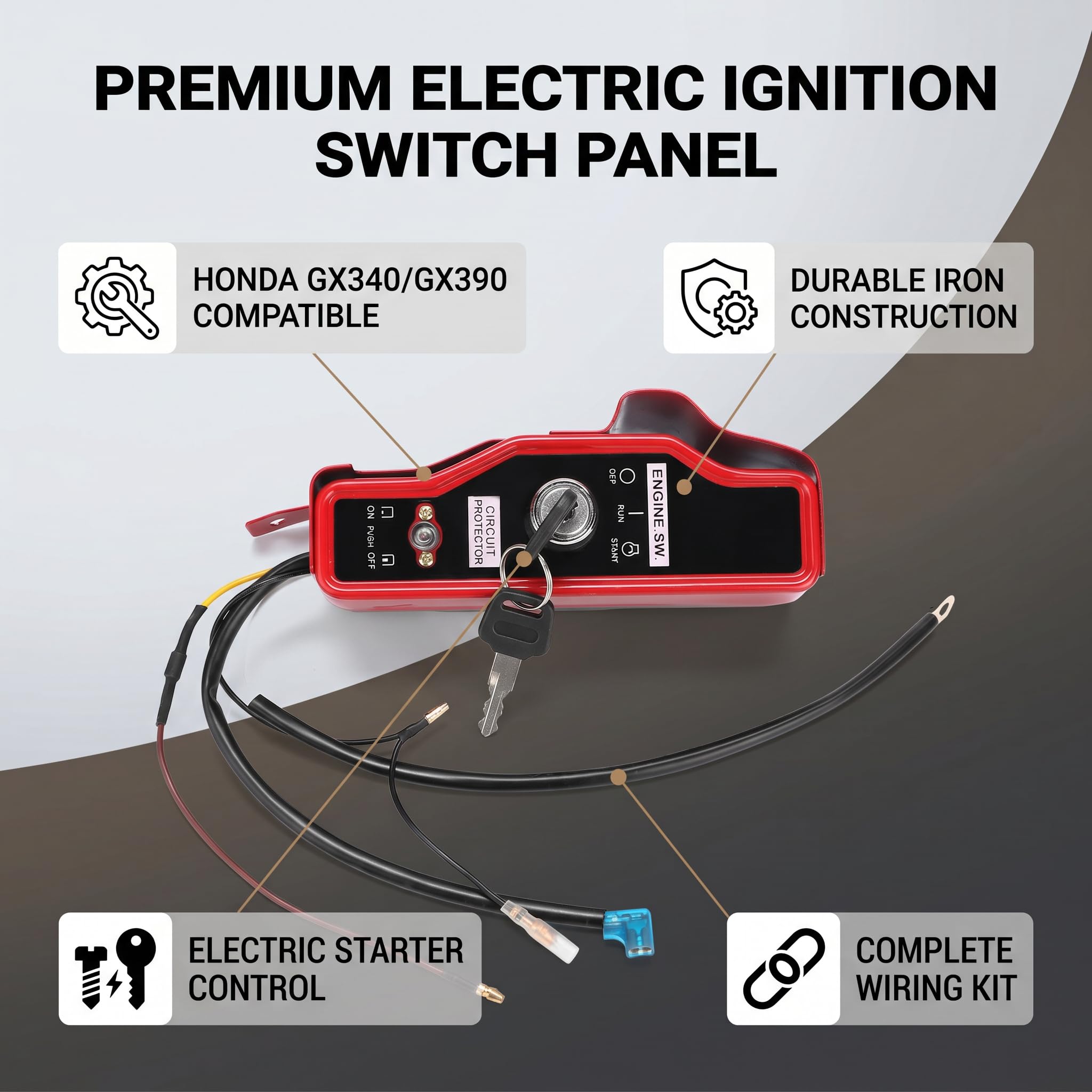 Interruptor de encendido eléctrico y caja de control de panel de 2 llaves para GX340 GX390 Engine