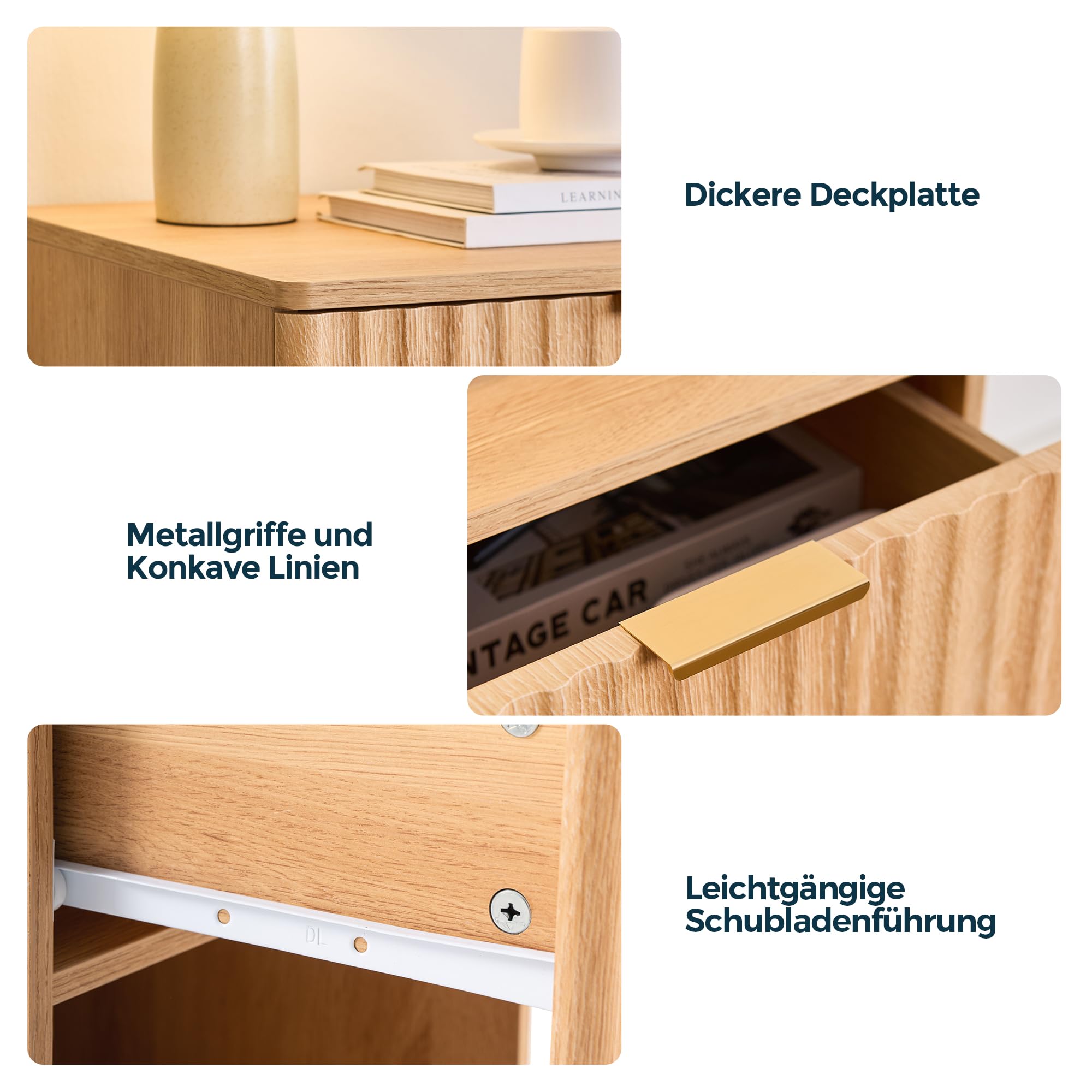 LINSY HOME Kleiner Nachttisch, Holz Nachtschrank mit Schublade, Beistelltisch Endtisch für Schlafzimmer Wohnzimmer Sofa Couch Büro 40 x 40 x 50 cm (1er Set)