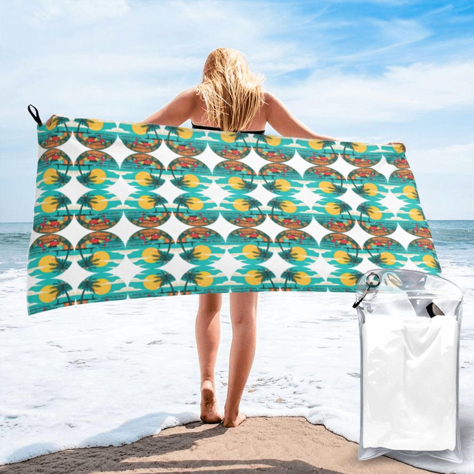 VCzsdff Sunset Beach Palm Tree Print Quick Dry Towel Compact Beach Shower Wrap For Camping Fitness