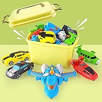 Vista 9 de SOMMER 5-in-1 Magnetic Vehicles Toy Playset, Mix and Match STEM Stacking Assembling Car Kit with Storage Box, Transform into Robot, Birthday Gift