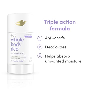 Dove Whole Body Deo Aluminum Free Anti-Friction Deodorant Stick Coconut + Vanilla for All Day Odor Control 2.6 oz