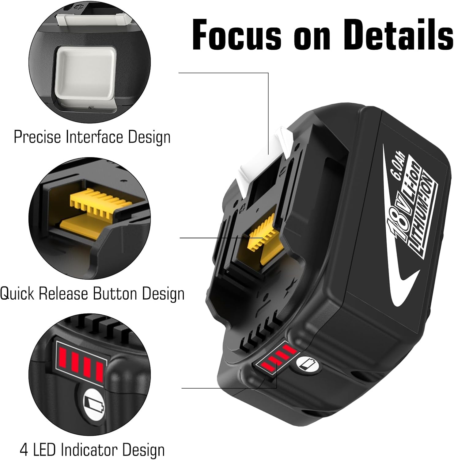 2Pack BL1860B Replacement Battery for Makita 18V Battery 6.0Ah Lithium Compatible with Makita 18 Volt BL1850B BL1840B BL1830B BL1835 BL1840 LXT400 with LED Indicator Cordless Tool (2Pack-6.0Ah) - Image 3