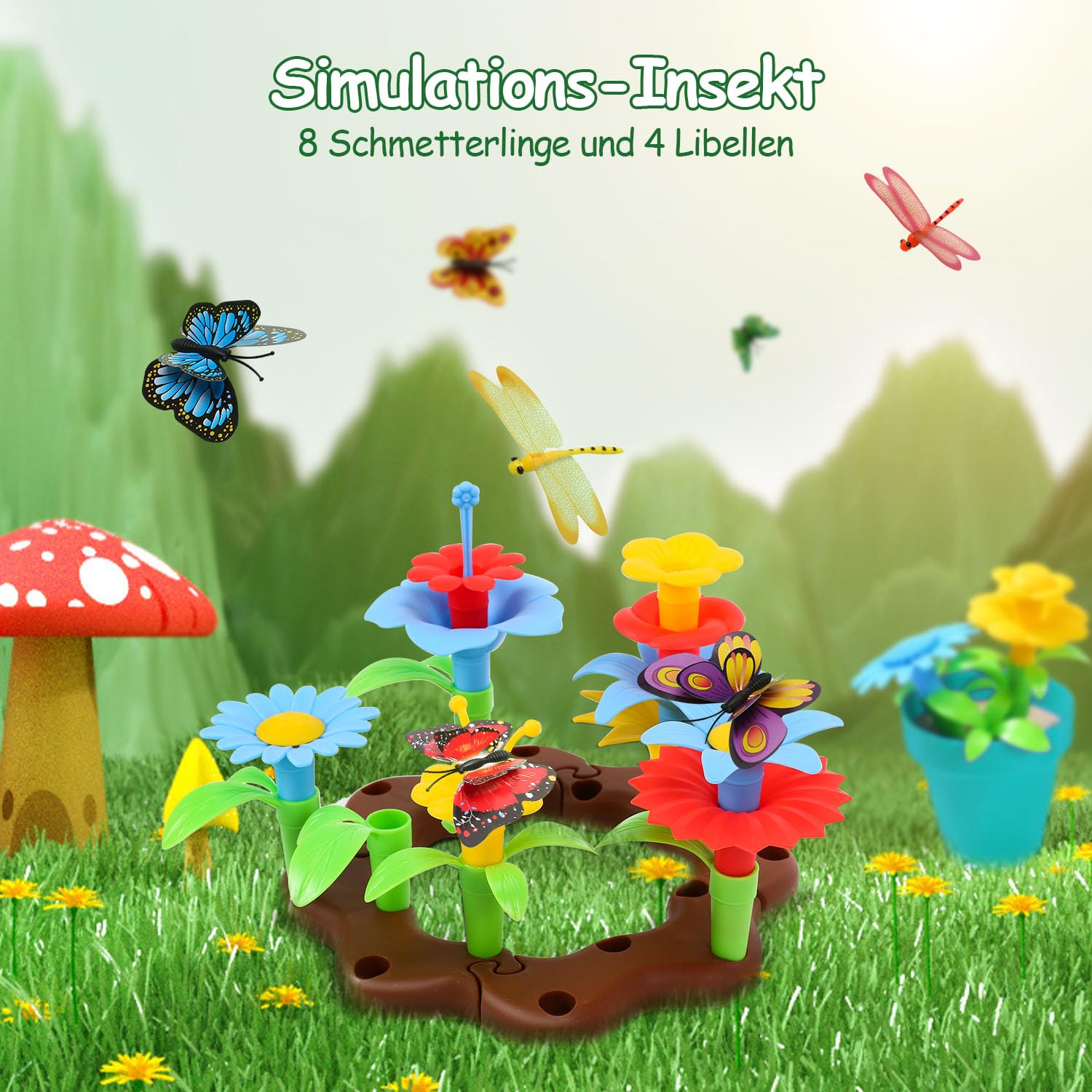 cute stone Gartenwerkzeug-Set für Kinder, Gartenspielzeug mit Schubkarre, Gießkanne, Schaufel, Blumengarten-Bauspielzeug, Rollenspiel für draußen und drinnen