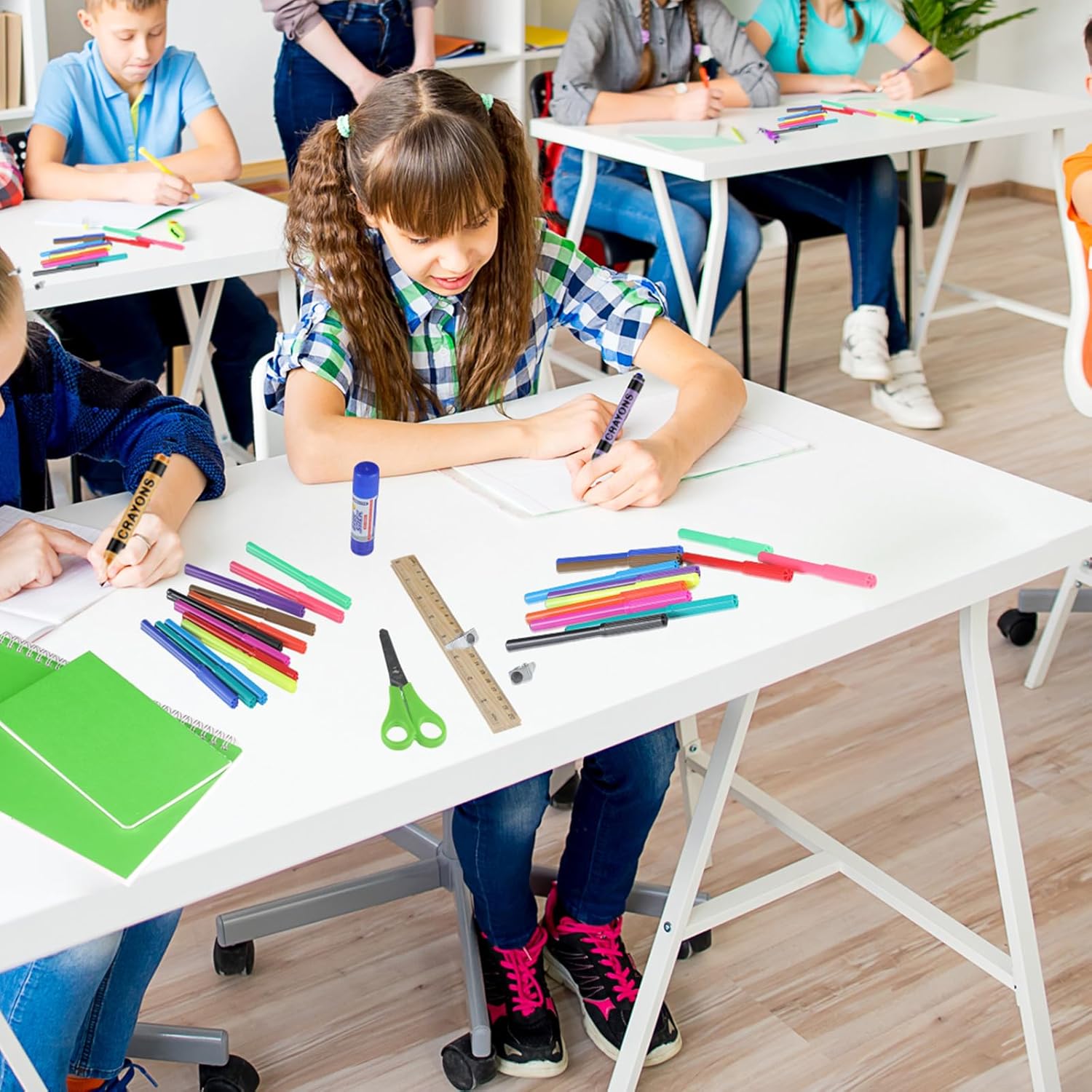 Geyoga 204 Pcs School Supplies for Kids Bulk Back to School Supply Kit School Essential Include Notebook Crayon HB Pencil Color Pencil Watercolor Pen Scissor Sharpener Solid Glue Ruler (Green)