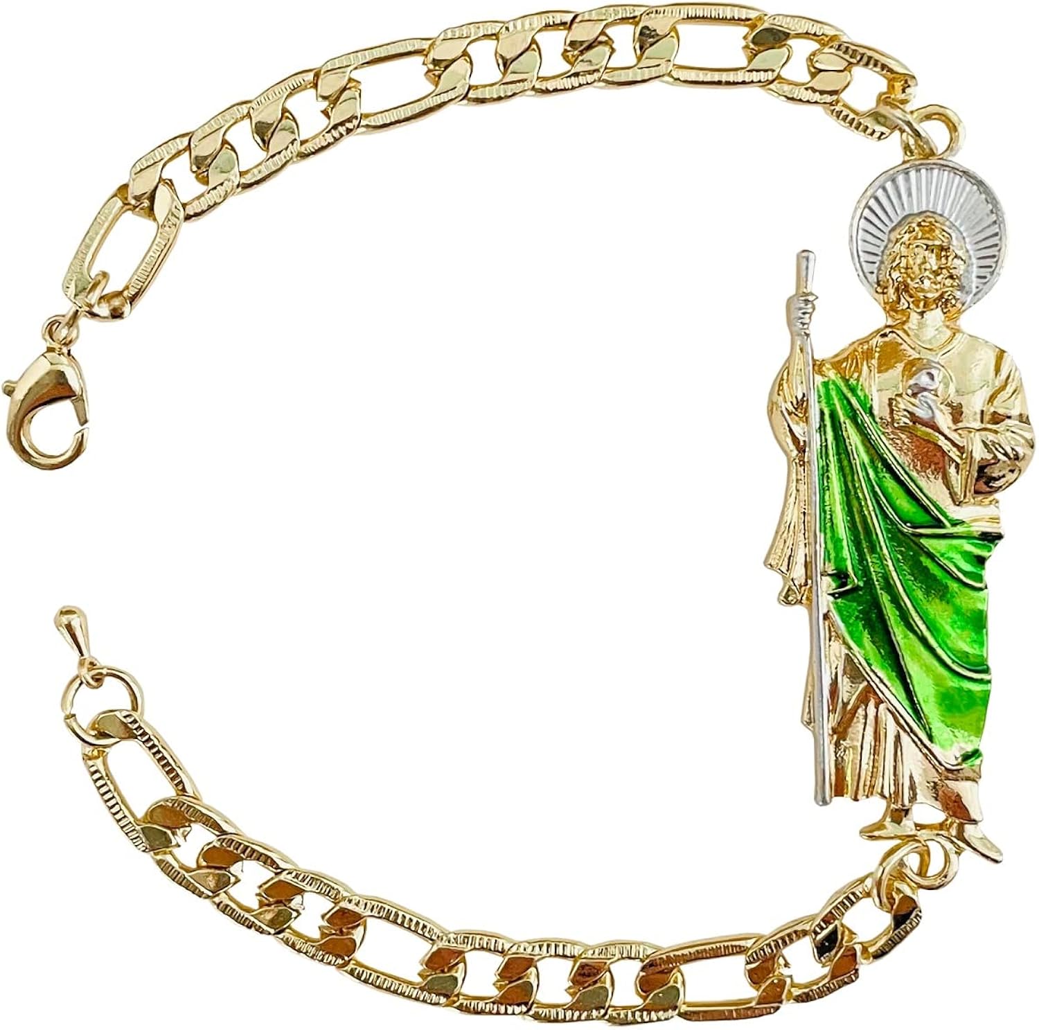 Pulsera de identificación de cadena de San Judas con placa de oro para mujeres y hombres Esclava San Judas Oro laminado cadena mexicana de San Judas