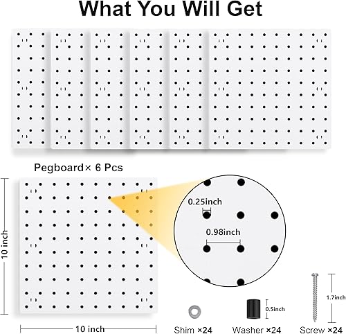 Miniatura 17 de 8 paneles organizadores de pared para tablero de clavijas, blanco para sala de manualidades, garaje, cocina, sala de estar, baño y sala de estudio