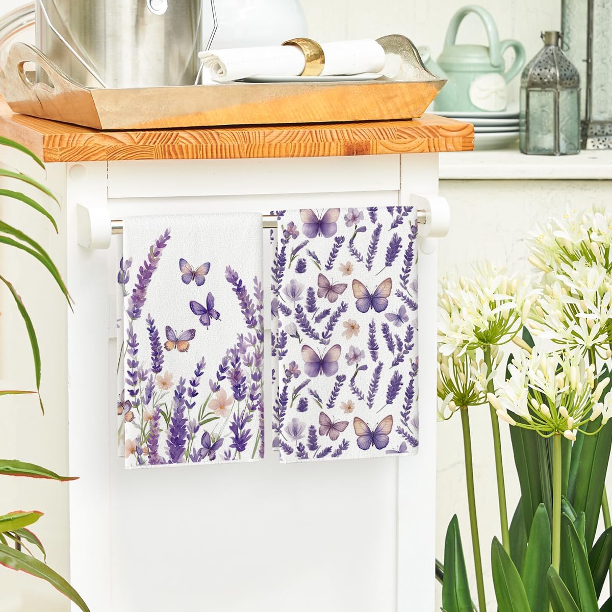 Artoid Mode Butterfly Lavender Spring Kitchen Towels Dish Towels, 18x26 Inch Farmhouse Summer Decoration Cleaning Set of 2 - Image 4