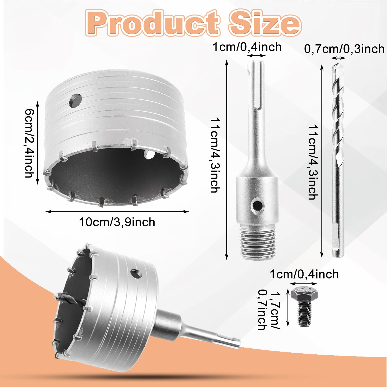 MIVIDE Corona de perforación de 100 mm, juego de brocas con adaptador SDS plus de 110 mm y broca de centrado, resistente a los martillos y a los golpes de 100 mm, hormigón para mampostería, piedras