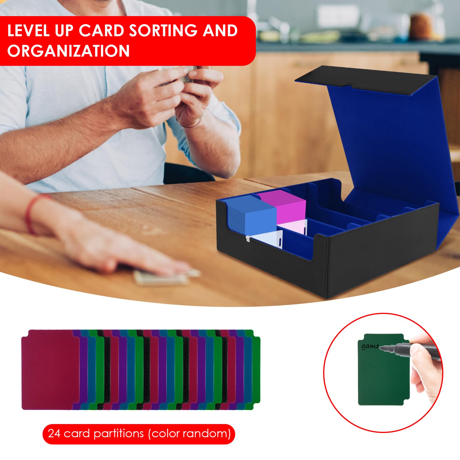 Tzdxfgl 4-Row Card Storage Box with 4 Card Supports, 3000+