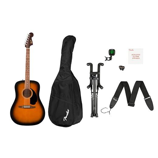 Fender California Debut Redondo Series Acoustic Guitar Pack, Beginner Guitar, 2-Year Warranty, Includes Gig Bag, Stand, and More, 2-Color Sunburst