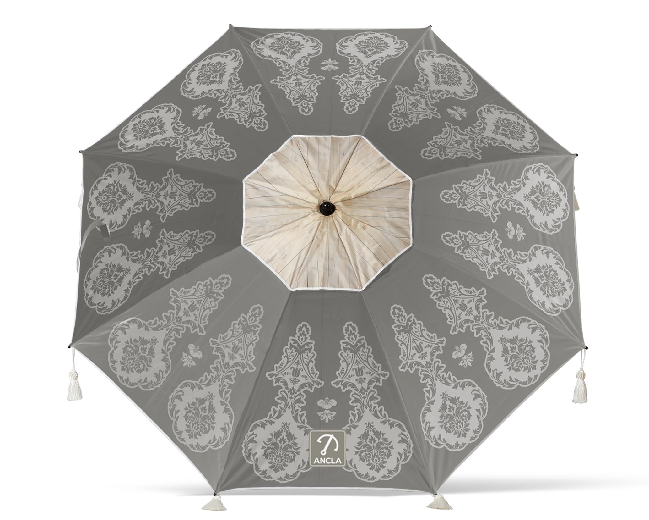 Atosa Sombrilla de Playa ø 180 a 240 cm de Aluminio Diseño Mandala con UPF 50+ en Colores Gris o Blanco