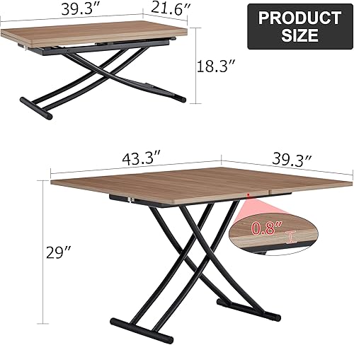 Miniatura 2 de Lecut Mesa de comedor plegable de 43.3 pulgadas, mesa multifunción 4 en 1 con mesa de MDF y altura ajustable, mesa de centro elevable que se