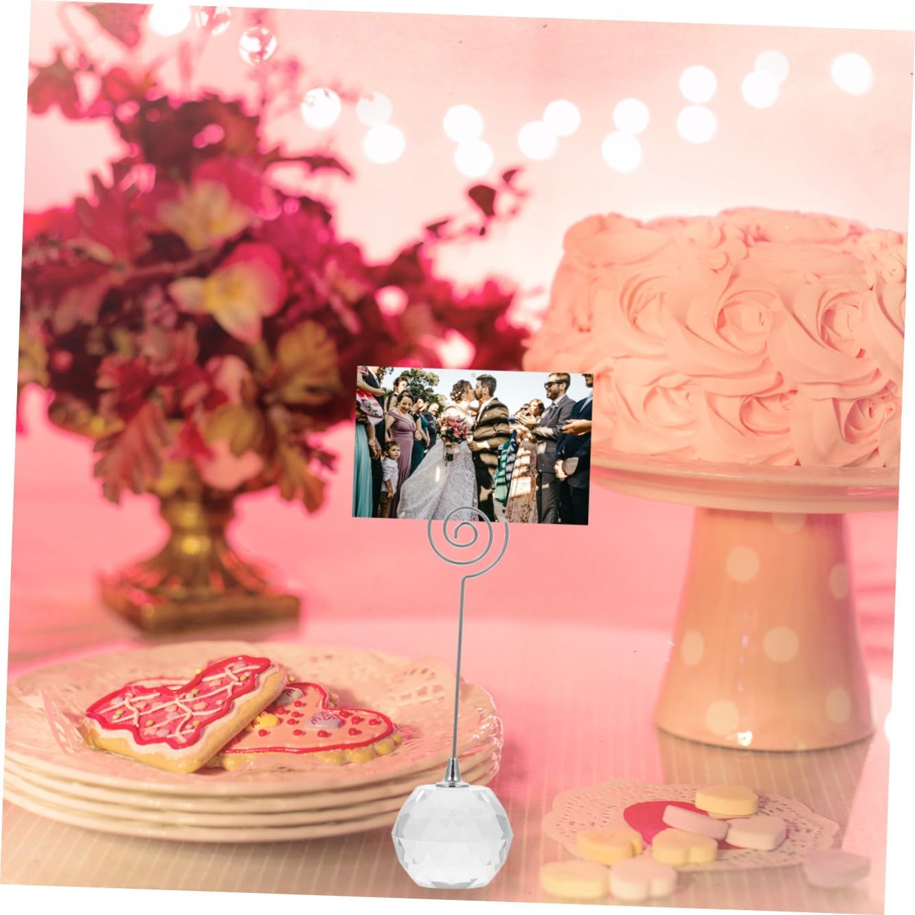 VALICLUD Crystal Wedding Business Card Clip Circle Decorative Display Stand image 4