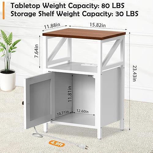 Miniatura 3 de Mesa auxiliar de granja con estación de carga, puertos USB de 3 niveles y mesa auxiliar, mesa auxiliar compacta para espacios pequeños, mesa
