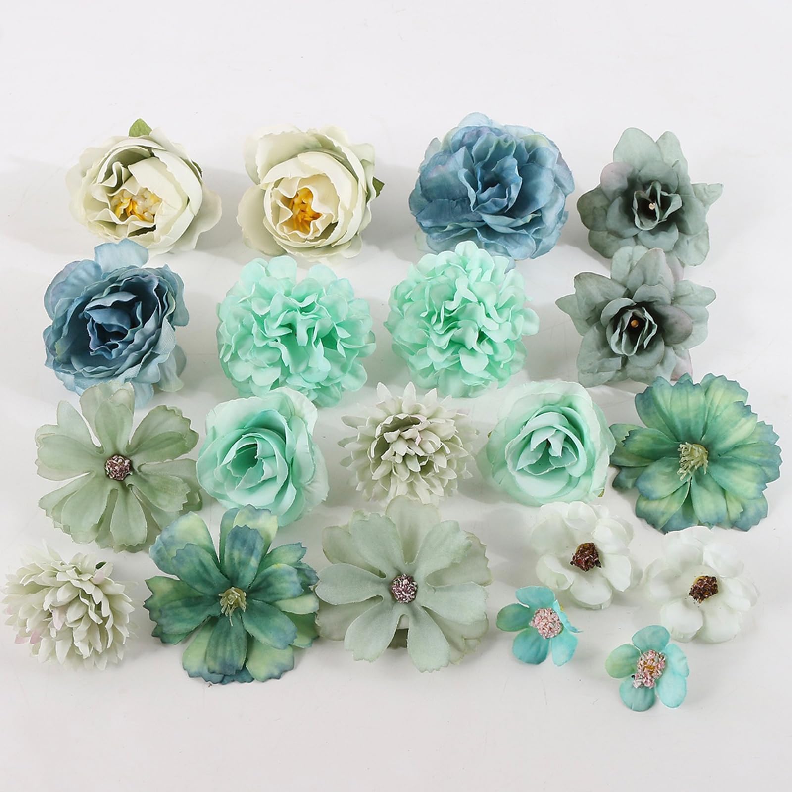 WEEN Fake flower heads in bulk Wholesale for Crafts DIY Artificial Silk Rose Peony Heads Decorative Stamen Fake Flowers Wedding Home Birthday Decoration Vases Decor Supplies 40PCS (green)