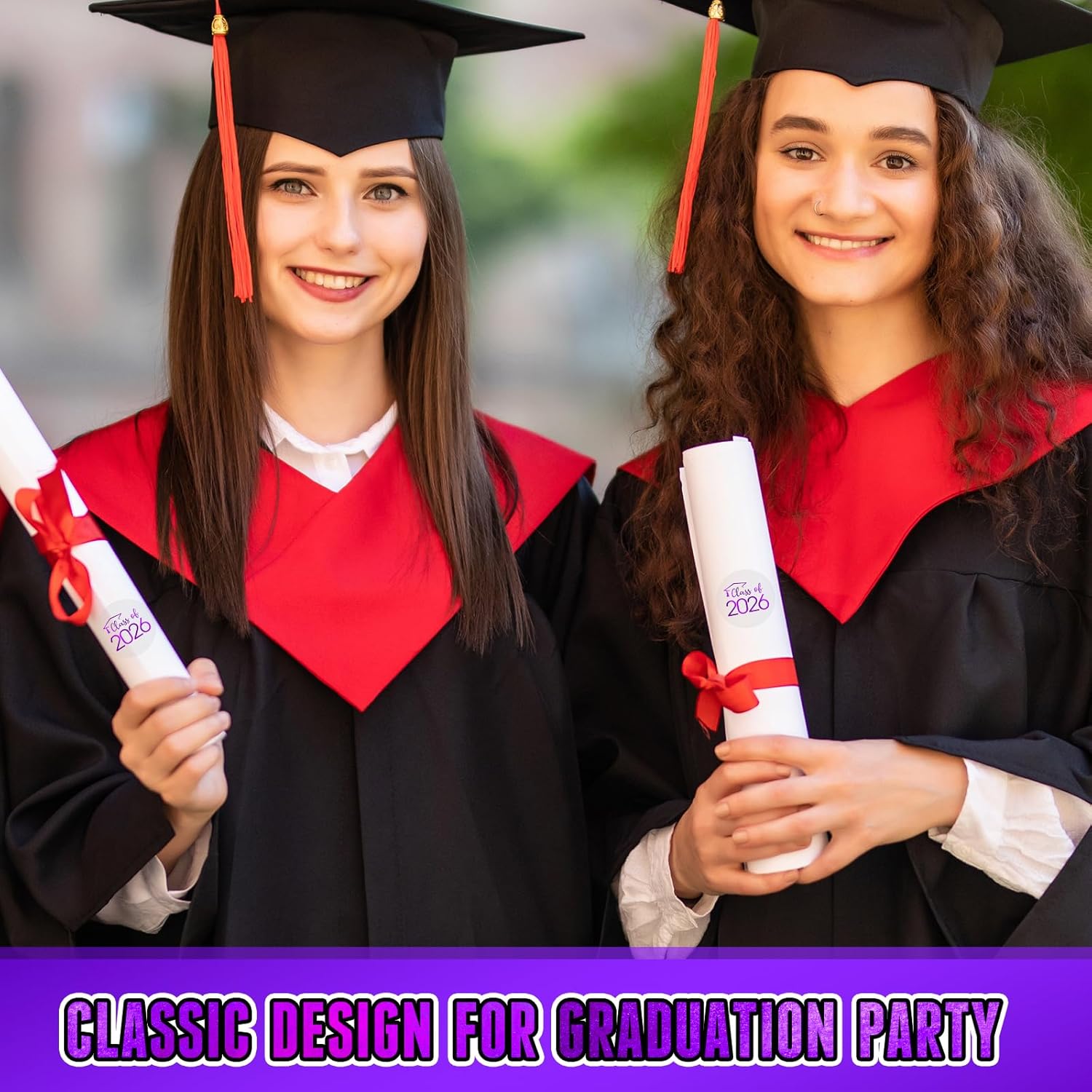 100 PCS Graduation Stickers,Class of 2026 Transparent Gold Foil Self Adhesive Sticker for Envelope Seals,Grad Invitations,2026 College High School Senior Graduate Party Favors(Purple)