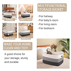 OIAHOMY Large Blanket Basket For Living Room, Rectangle Woven Baskets for Storage, Nursery Toy Storage With Handle-22x17x12-Gradient Dark Grey