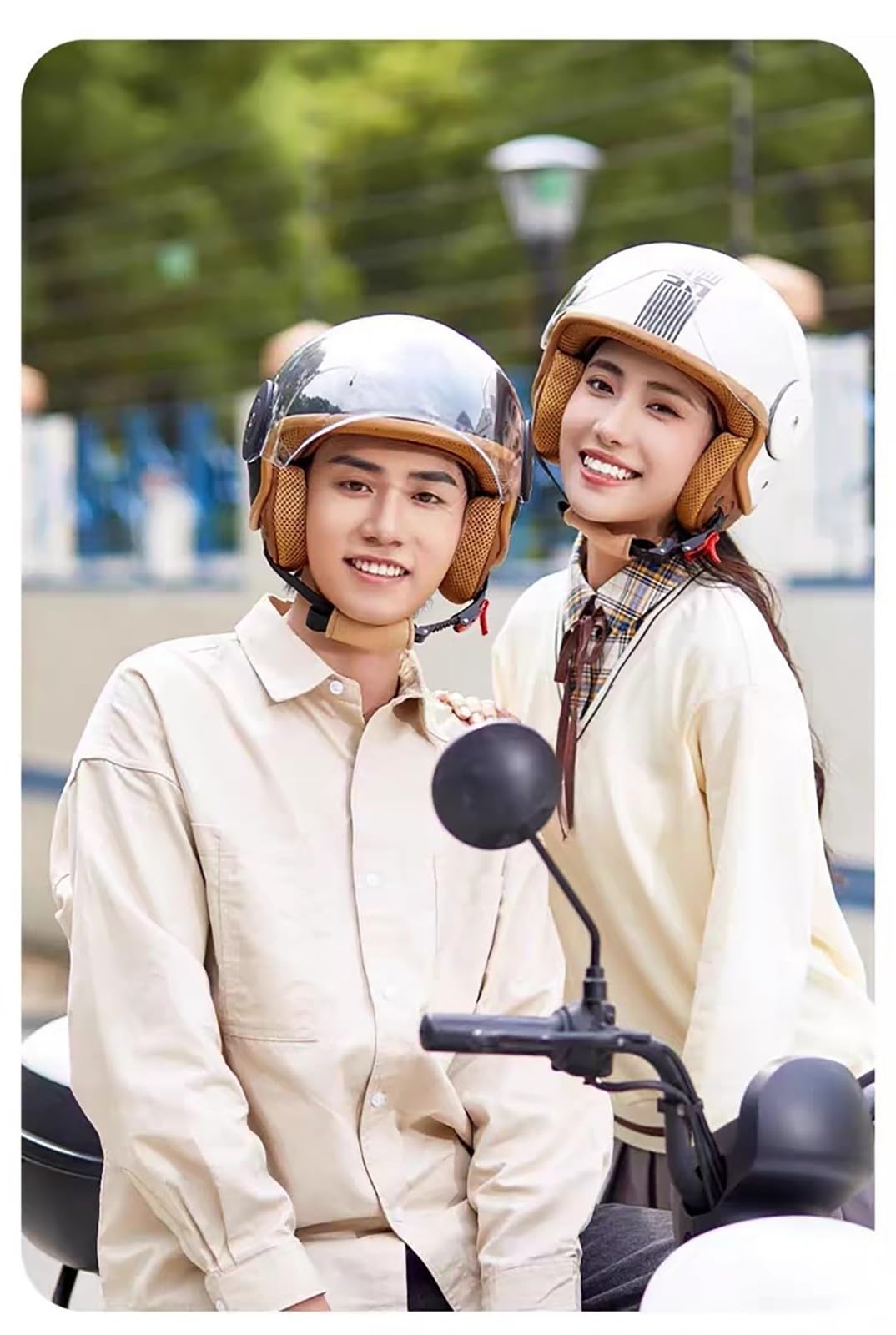 Kask motocyklowy, kask motoroweru dla dorosłych mężczyzn i kobiet, kask motocyklowy ECE 2205-zatwierdzony, retro 3/4 otwarty kask motocyklowy z podwójną wizjerą