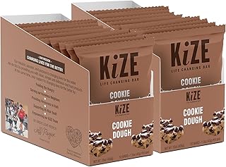 KiZE Energy Bars - Cookie Dough - 20-Count - Gluten Free, Dairy Free, Non-GMO, and High Protein Meal Replacement Energy Bars, Clean and Simple Food Ingredients - 10g High Protein Snacks (20 Count)