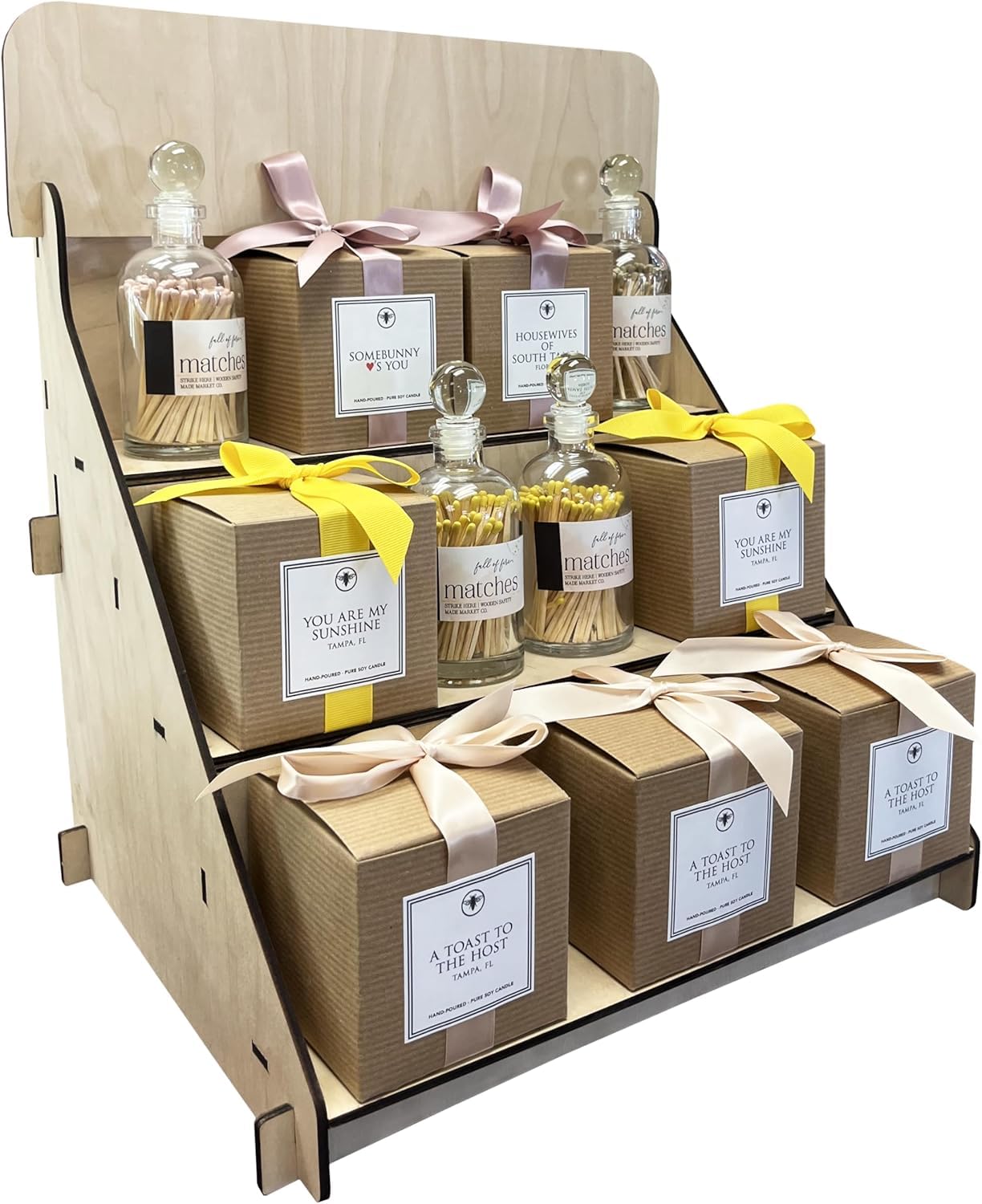 TORCHED DISPLAYSWooden Portable Retail Table Stand Countertop 3 Step Riser Craft Shows, Farmers Markets Tradeshows |No Hardware Assembly Flat Pack Soap CBD Jewelry Spices Cups Tumblers Coasters