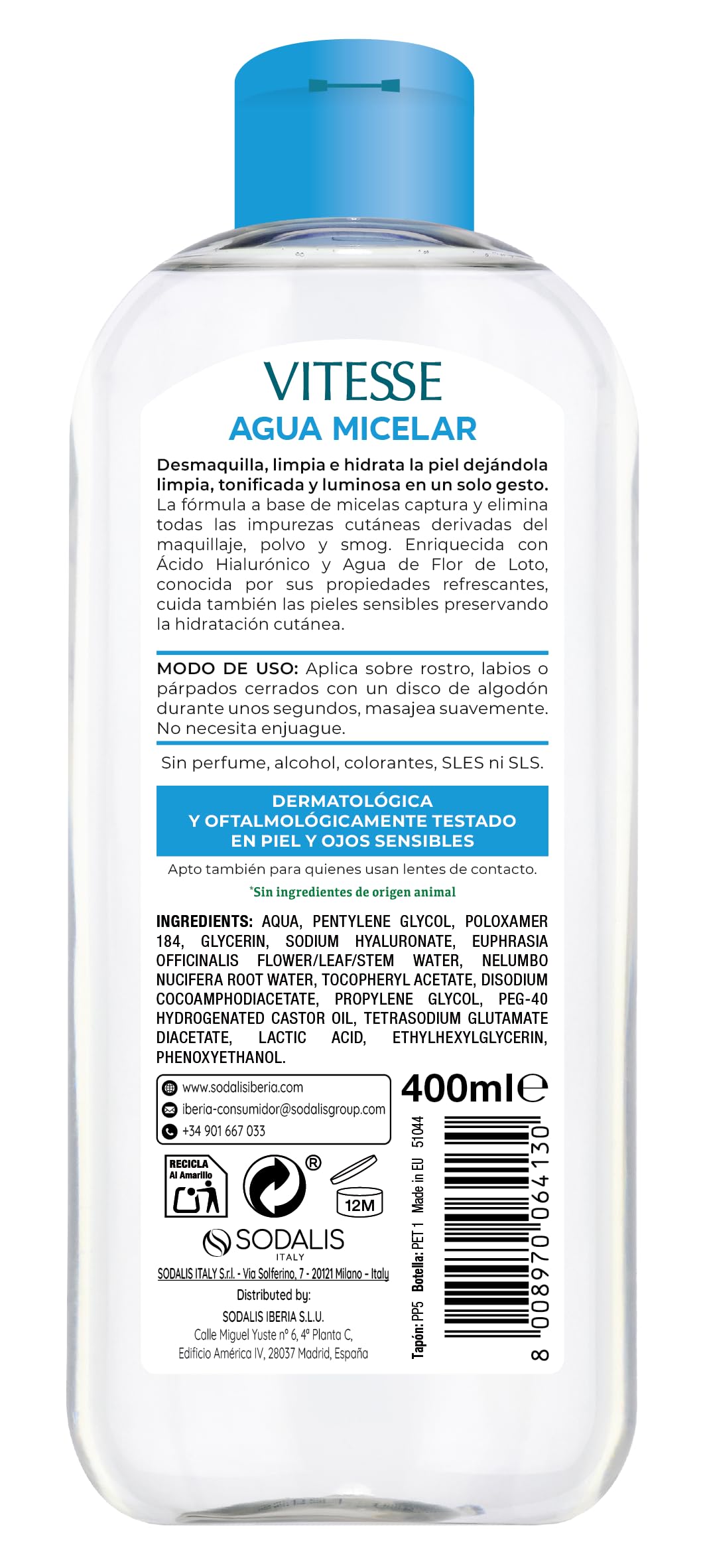 Vitesse Agua Micelar Desmaquillante con Ácido Hialurónico 400 ml