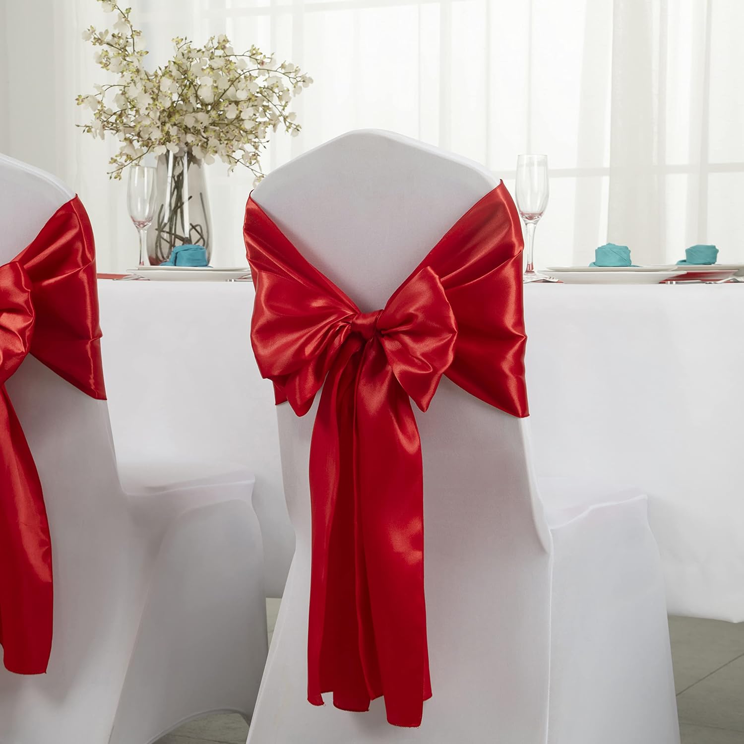 Horbaunal 24 Pack Red Satin Table Runner 12 x 108 Inch, Smooth Table Runners for Wedding Banquets Birthday Party