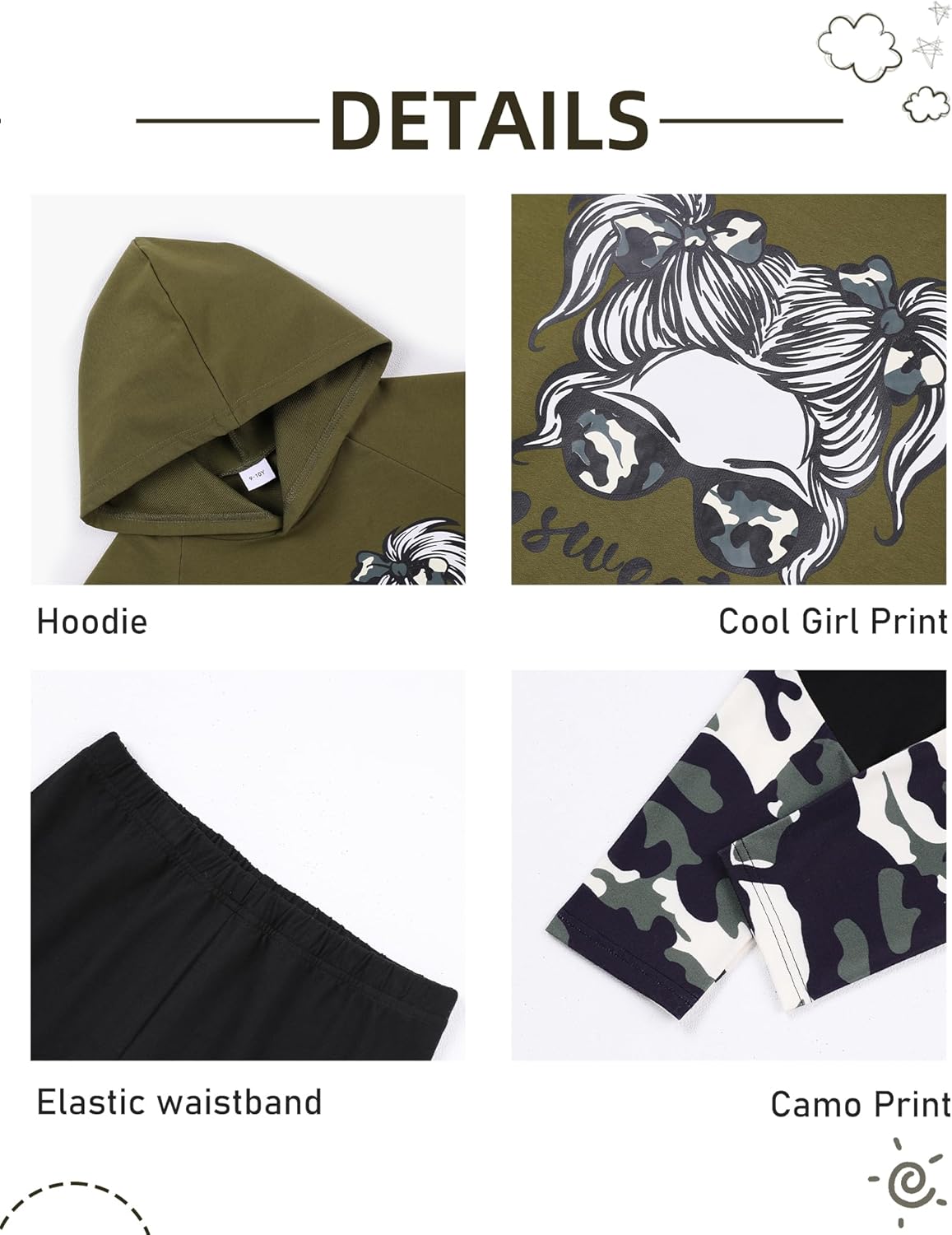 Girls Clothes Cool Girl Print Tie Dye Hoodie Pullover Sweatshirt Leggings 2PC Outfits - Image 4