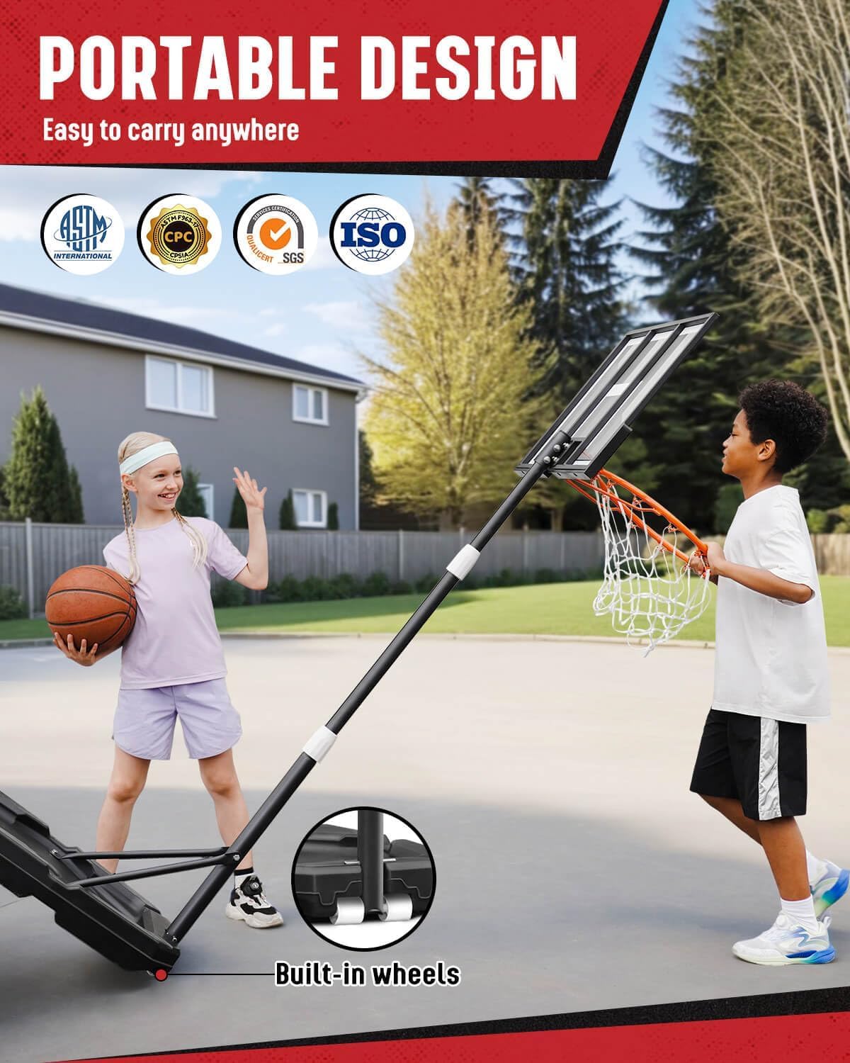 Seray Kids Basketball Hoop Outdoor 3.2-7.2FT 10s-Quick-Adjust, Swimming Pool Basketball Hoop for Kid/Adult/Toddler in Poolside/Backyard/Driveway/Indoor, 29 in Shatterproof Backboard and Enlarged Base