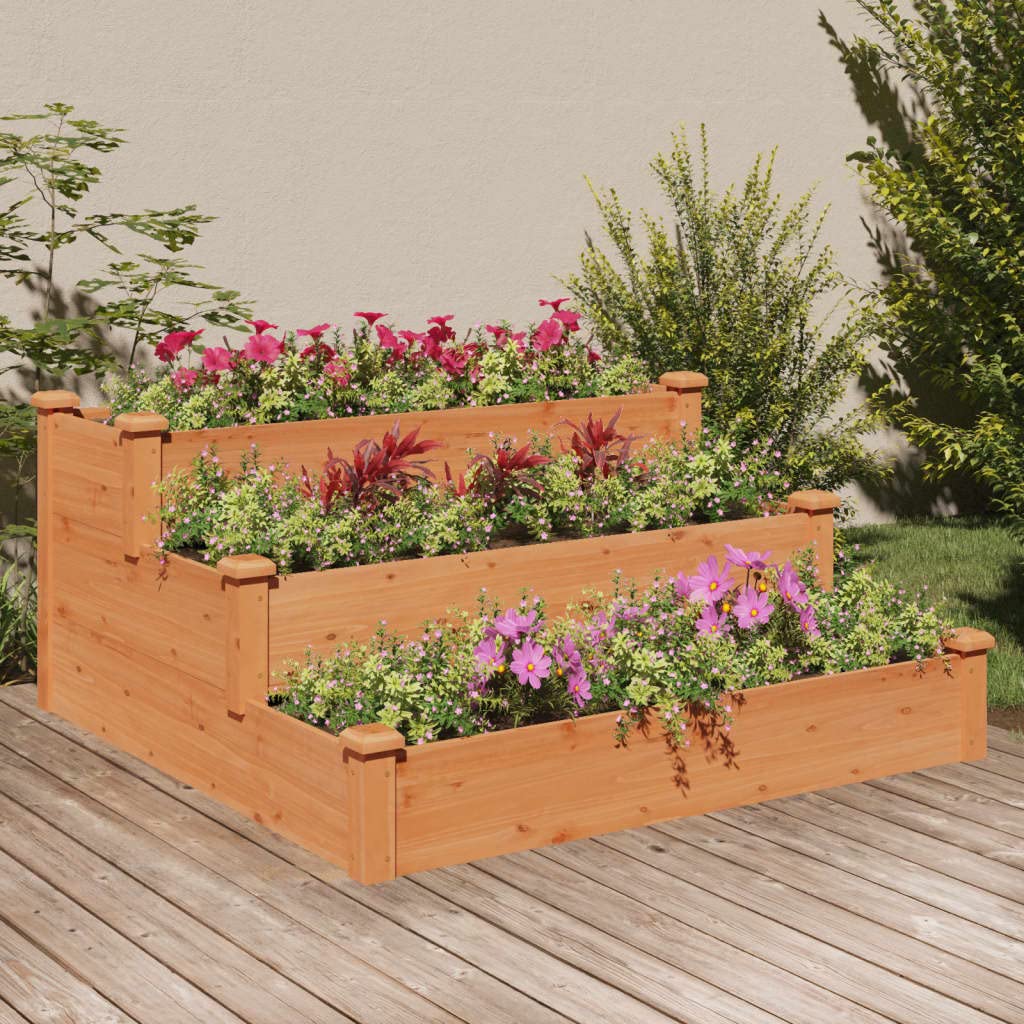 vidaXL Stair-Step Garden Raised Bed in Solid Fir Wood - Open-Bottom, for Effective Drainage - Natural Brown Finish, 47.2