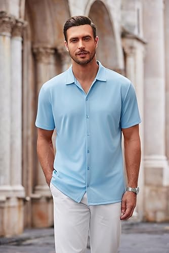 Miniatura 112 de COOFANDY Camisa casual con botones para hombre, manga corta, sin arrugas, camisa de verano