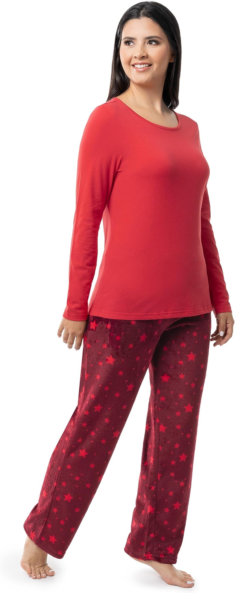 Fruit of the Loom womens Sueded Jersey Crew Top and Fleece Pant Sleep Set