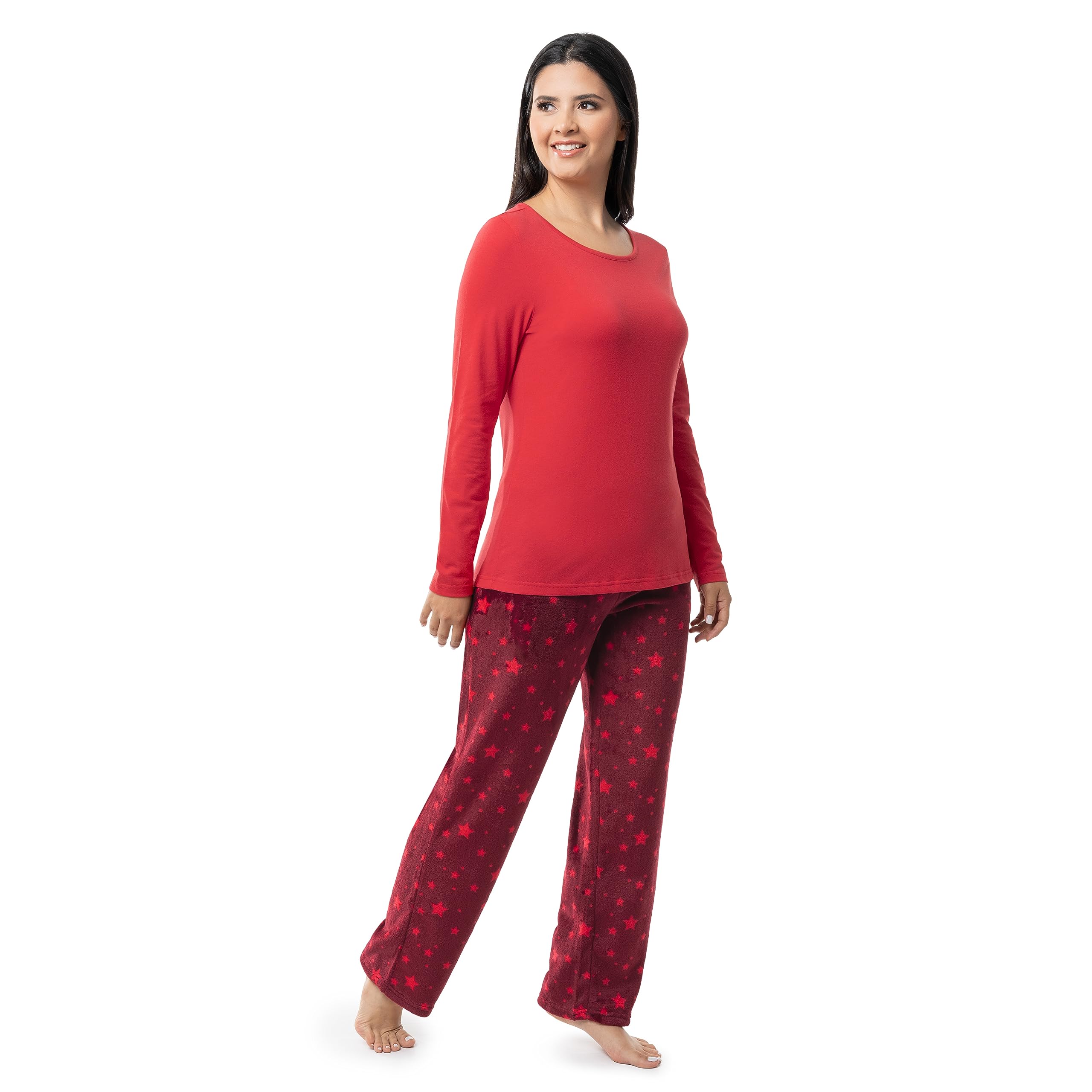 Fruit of the Loom womens Sueded Jersey Crew Top and Fleece Pant Sleep Set