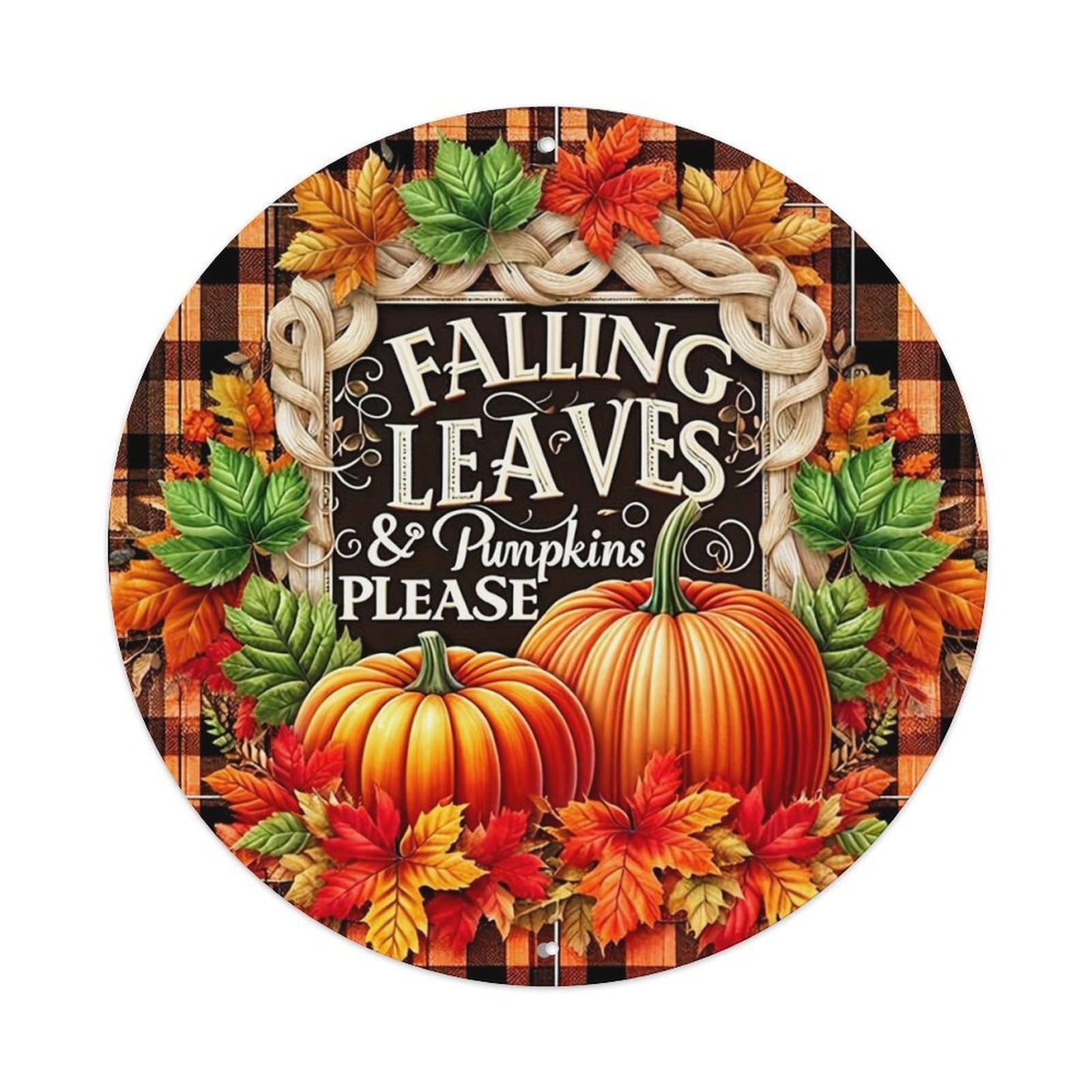 Falling Leaves And Pumpkins Please Tin Sign Metal Poster Vintage Metal Signs for Home Man Cave Bar Cafe Kitchen laundry room Wall Decorations 8x8 inches