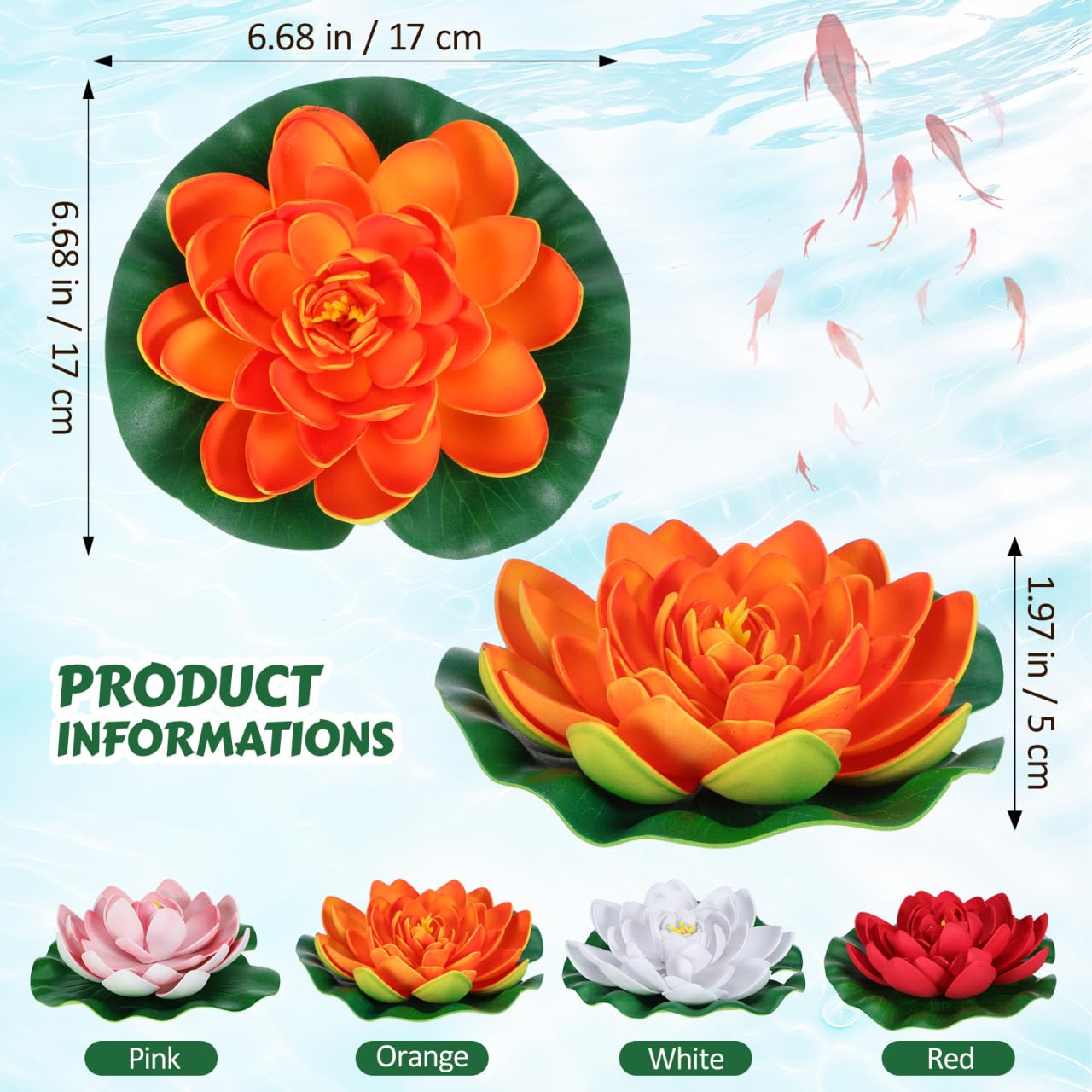 Amosfun 4 Stück Schwimmende Künstliche Lotusblumen Und Seerosen 17 cm Pu Teichdeko Für Garten Aquarium Terrasse Natürliche Wasserpflanzen Dekoration